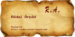 Rédai Árpád névjegykártya